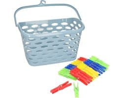 Plasticforte Wasknijpers ophang mandje/bakje - ijsblauw - met 72x plastic knijpers