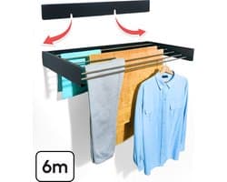 Bodo® Droogrek Inklapbaar - Wanddroogrek - 100 cm - Inclusief Boormal - Vernieuwd 2025 Model - Wasrek Hangend - Uitklapbaar - Muur - Ophangbaar - 6m Drooglengte - Mat Zwart