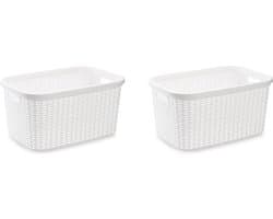 Plasticforte Wasmand - 3x stuks - 35 liter - rotan - wit - kunststof - 53 x 36 x 26 cm
