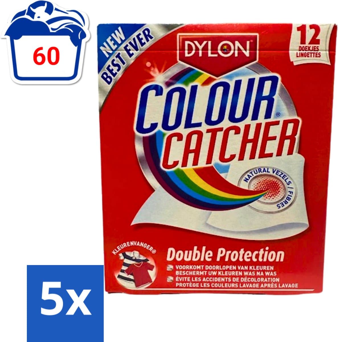 Dylon - Colour Catcher - Voorkomt doorloop van Kleuren - 12 Doekjes - Bulkverpakking - 5 stuks — afbeelding 1