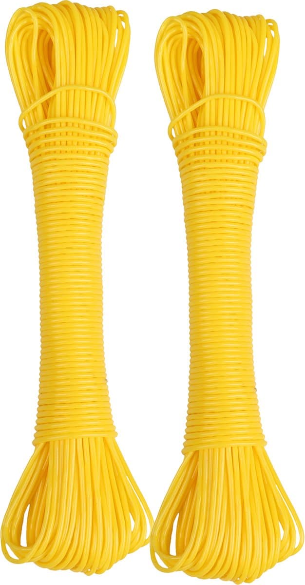 Urban Living Waslijn - 2x - 20 meter - PVC - geel - drooglijn / waslijndraad - wasgoed ophangen — afbeelding 1