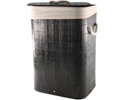 Wasmand - bamboe hout - met deksel - zwart - 30 x 40 x 57 cm - verwijderbare waszak