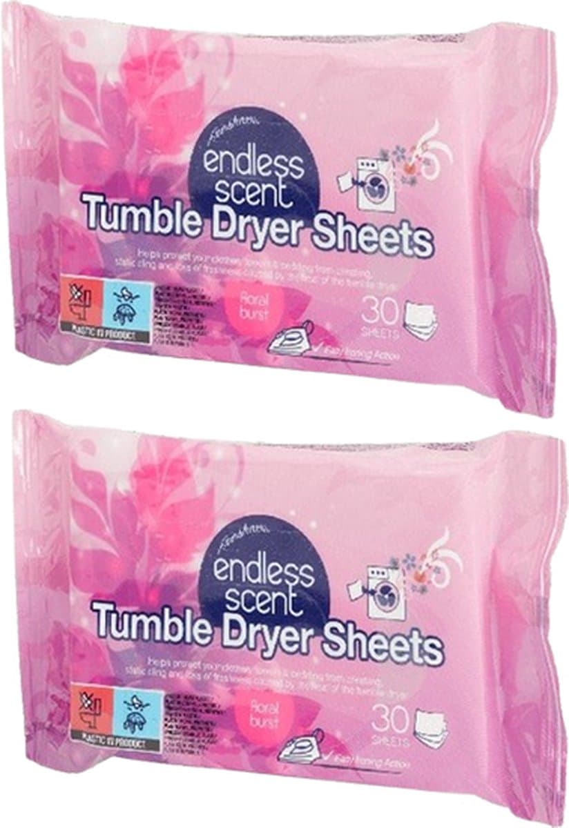 Endless Scent droogtrommeldoekjes - Roze / Paars - Floral Burst - Set van 60 - 2 Zakjes - Geurdoekjes voor de droger - Scented Dryer Wipes — afbeelding 1
