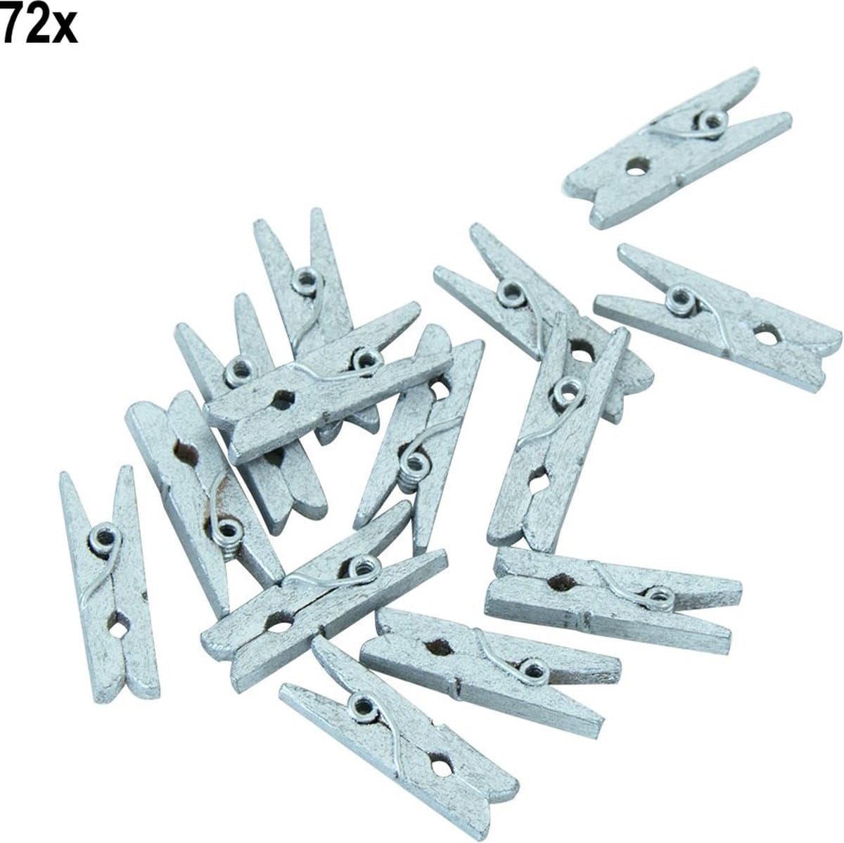 72x Mini Houten Knijpers Zilver — afbeelding 1