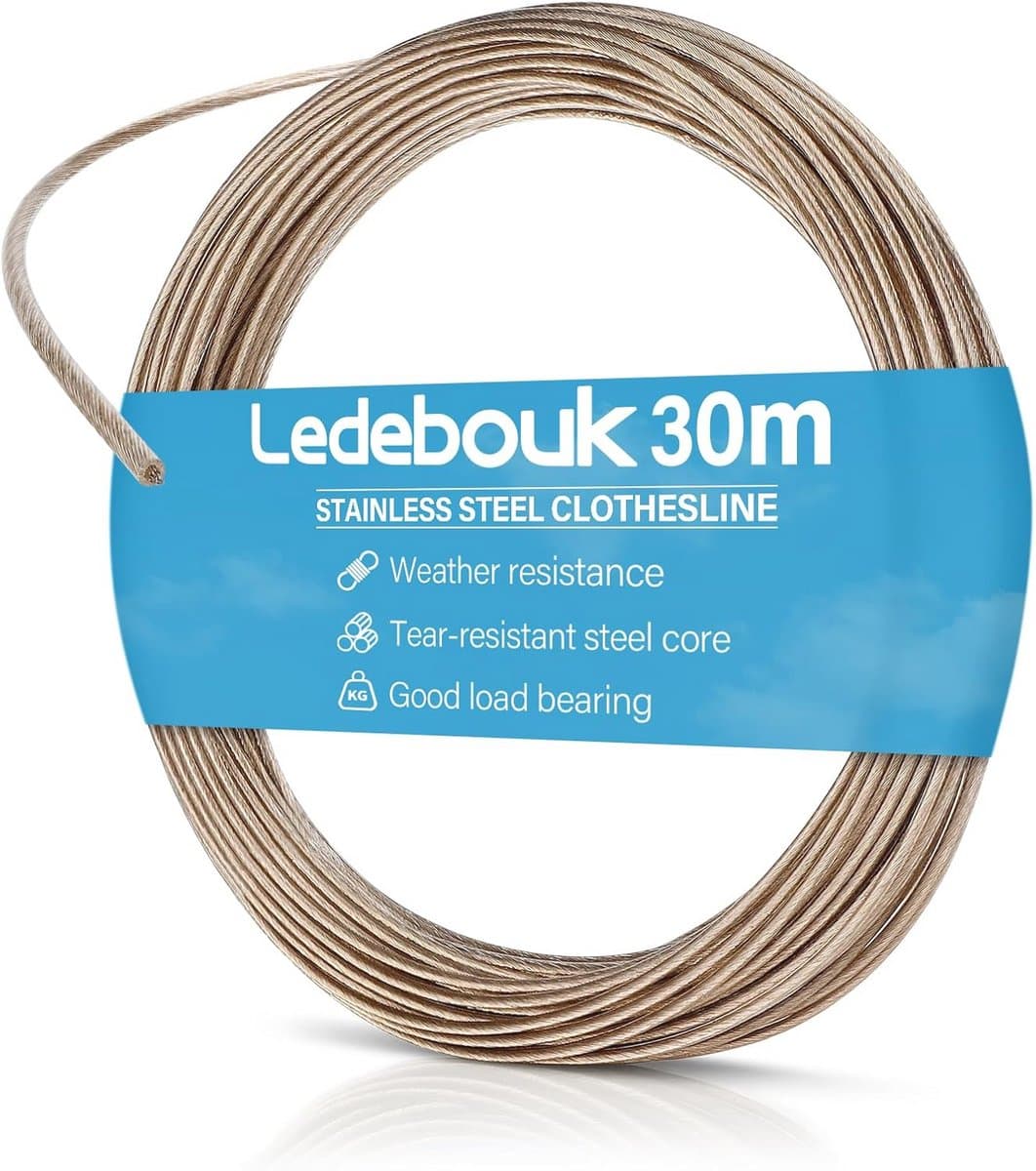 Wäscheleine 30 Meter Extra Stark mit Stahlkern – Flexible und Reißfeste Wäscheleine für Garten, Camping und Outdoor — afbeelding 1