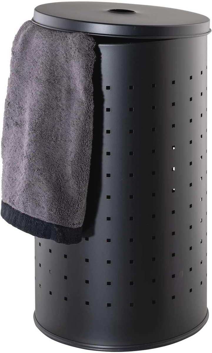 Wasmand met Deksel en Luchtgaten - RVS - Zwart - 37 L - Ø 29 cm - 54 cm Hoogte — afbeelding 1