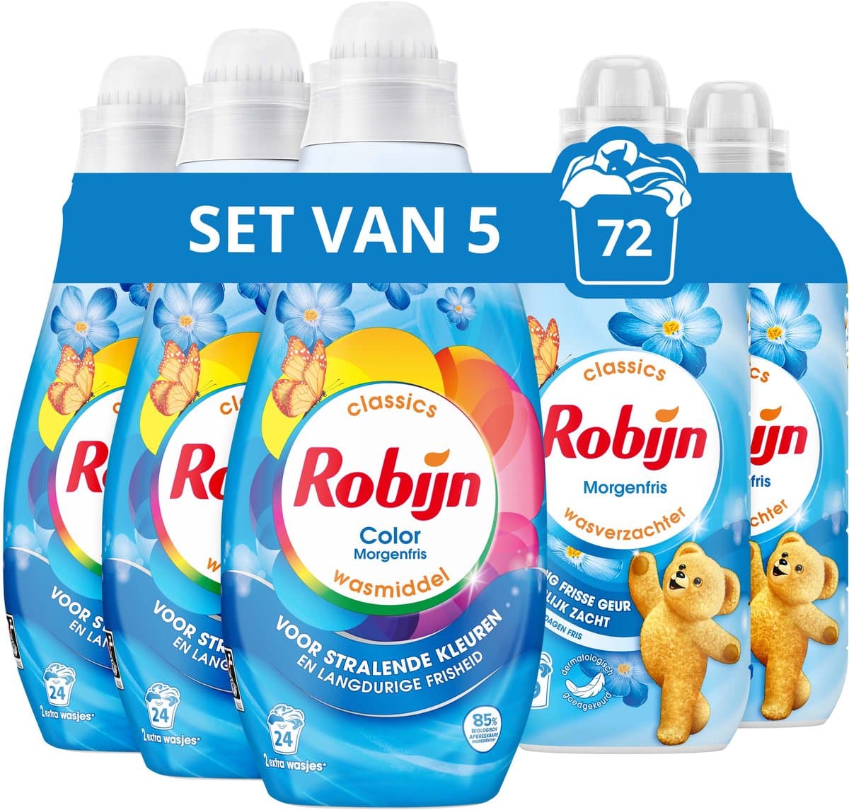 Robijn Perfecte Match Wasmiddel en Wasverzachter Pakket - Morgenfris - 5 Stuks - (72 Wasbeurten) - Voordeelverpakking — afbeelding 1