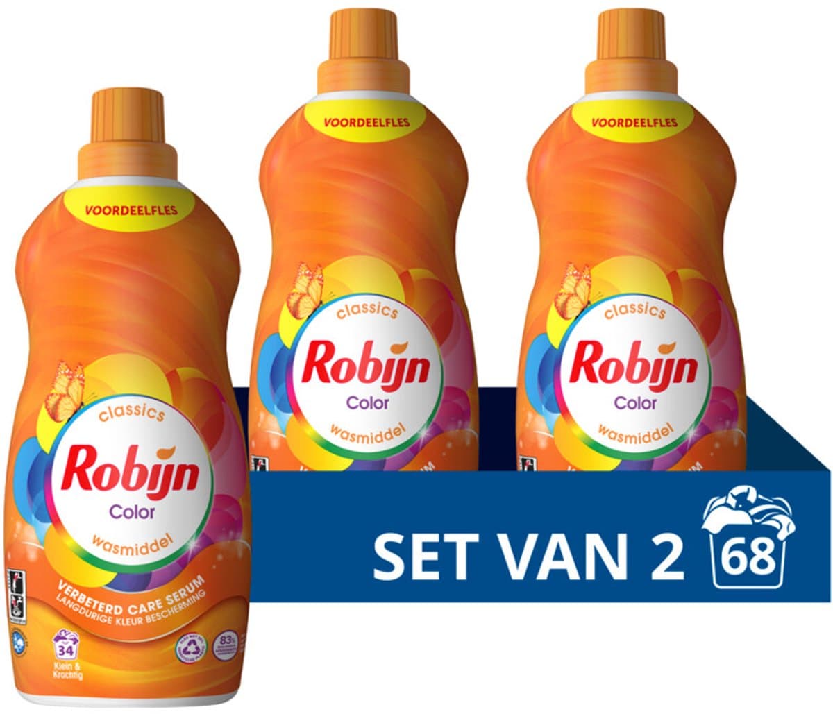 Robijn - Klein & Krachtig Wasmiddel Color 34 Wasbeurten - 2 x 1,19 liter - Voordeelverpakking — afbeelding 1