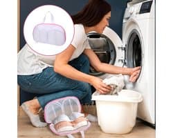 BH Wäschenetz Set - 3D Cup Bescherming Waszakje - 2 Stuks - Verborgen Rits Delicaat Ondergoed - Voor Wasmachine en Reizen - Wit met Roze Rand