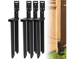 Grondankers reparatieset voor hekpalen - Eendelige ankerpalen met L-beugels (4 stuks, zwart)