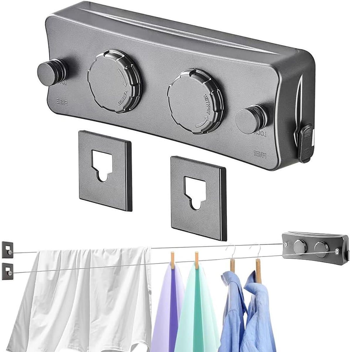 Uittrekbare Waslijn - Dubbele Lijn - Ruimte Besparen - Anti-Sag Design - 2 x 51 m - Zilver — afbeelding 1