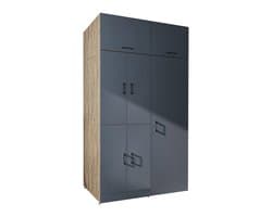 Roomart DORA-II Wasmachine Ombouwkast 130x230 cm met Opzetkast - Antraciet Eiken
