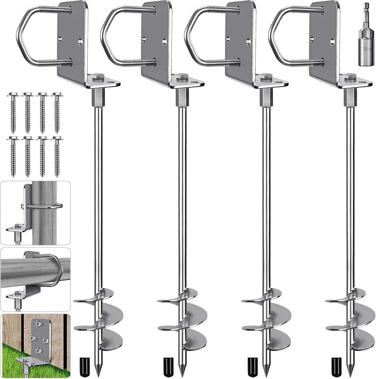 Multifunctionele Grondankers - Zilver - 45 cm - Verchroomd Staal met Bredere Spiralen - Voor Trampolines en Schommelsets — afbeelding 1