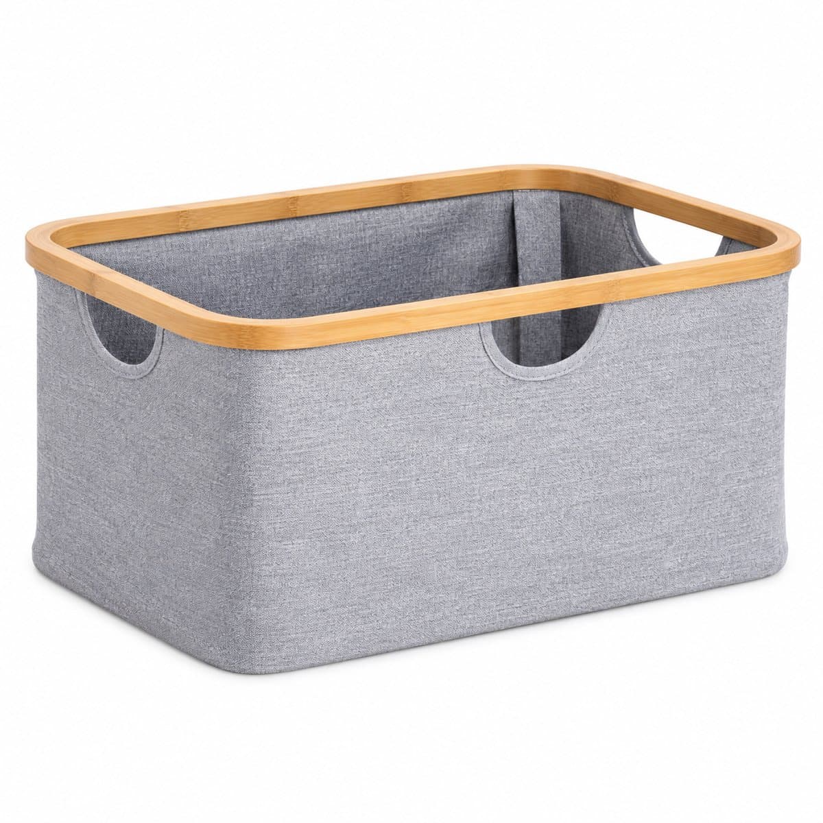 Wasmand 45 Liter – Opvouwbare Wasmand met Bamboe Rand – Wasmand Groot met Handgrepen – Stoffen Opbergmand voor Wasgoed, Speelgoed & Handdoeken – Grijs - Heupwasmand — afbeelding 1