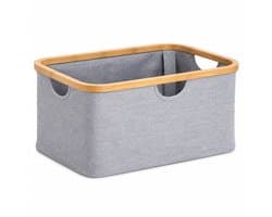 Wasmand 45 Liter – Opvouwbare Wasmand met Bamboe Rand – Wasmand Groot met Handgrepen – Stoffen Opbergmand voor Wasgoed, Speelgoed & Handdoeken – Grijs - Heupwasmand
