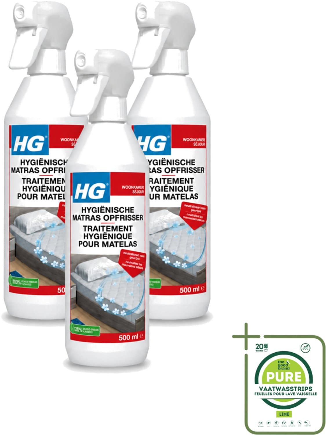 3 x HG - Hygiënische Matras Opfrisser - Werkt Na 30 Minuten - Neutraliseert Nare Geurtjes - 500 ml - Grootverpakking - Matrasopfrisser - Hygiëne - Geur Verwijderen - Matras Reinigen - Enzymen — afbeelding 1