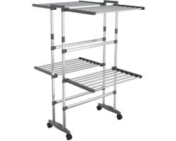 vidaXL - Droogrek - 2-laags - met - wieltjes - 60x70x106 - cm - zilverkleurig