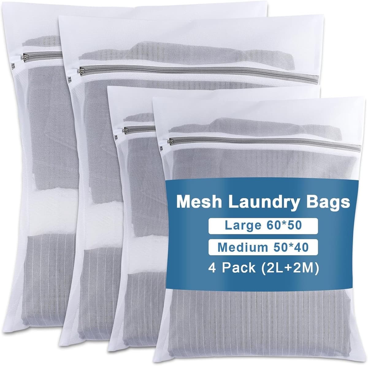 Set van 4 Wasnetten met Rits voor de Wasmachine, Fijnmazig en Duurzaam, Herbruikbare Waszakken voor Ondergoed, Sokken en Delicate Kledingstukken — afbeelding 1