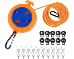 Drooglijn – Retracteerbare waslijn van 10 m – Draagbare camping drooglijn – Retracteerbare waslijn voor buiten en binnen