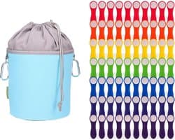 Regenboog Wasknijpers - Kleurrijk Wit - Roestvrijstalen Veren - Softgrip - Canvas Wasknijperzak - Lichtblauw Grijs Wasknijperzak