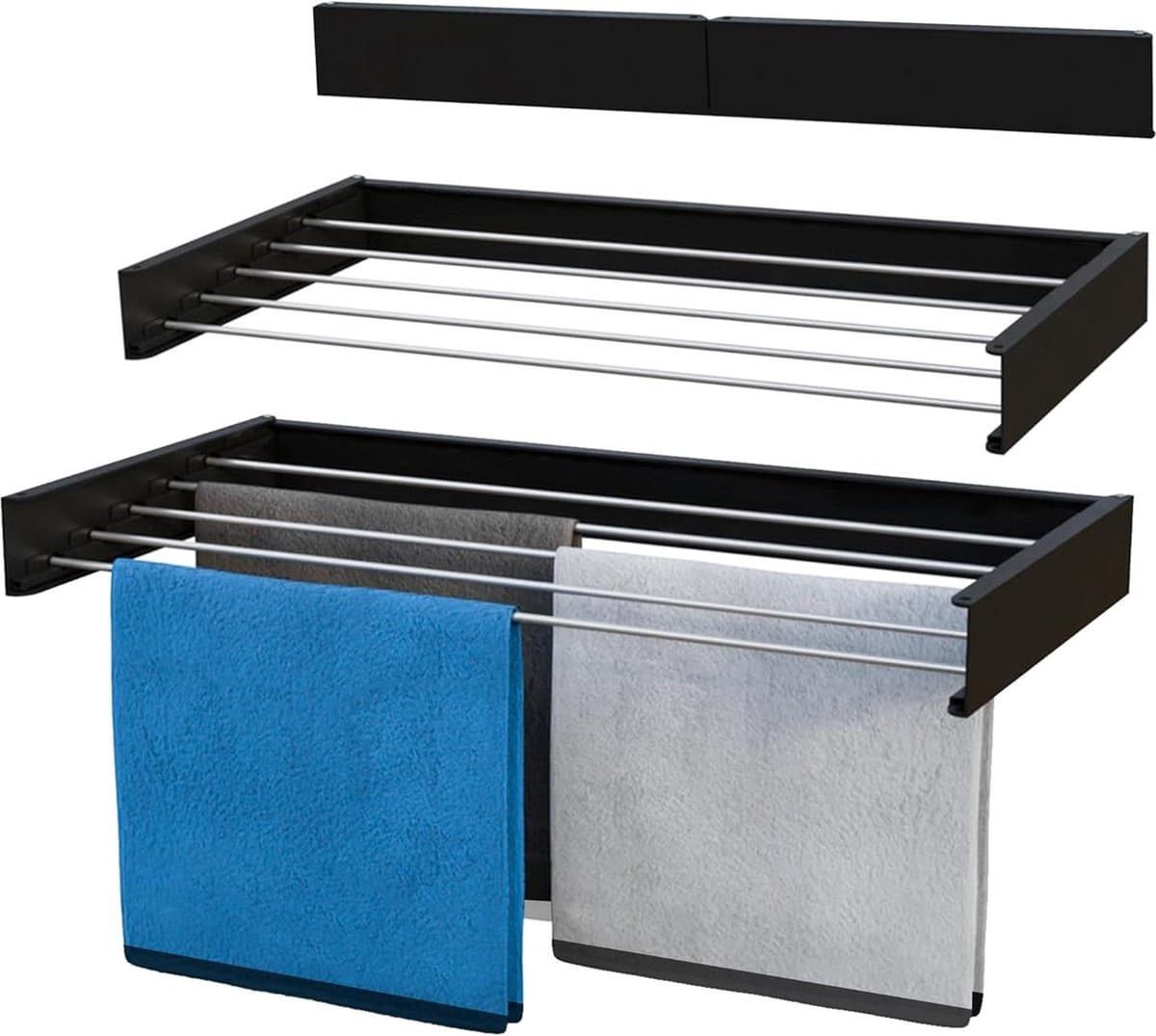Premium Luxe Laundry Aluminium Wandmontage Droogrek - Opvouwbaar, Inklapbaar, Drievoudig - Ruimtebesparend Wasruimte Muur Droogrek - Wit folding wall laundry rack — afbeelding 1