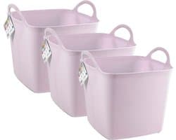 Plasticforte Kuip/emmer/wasmand - 3x - flexibel - roze - 27 liter - vierkant - kunststof - 36 x 34 x 37 cm