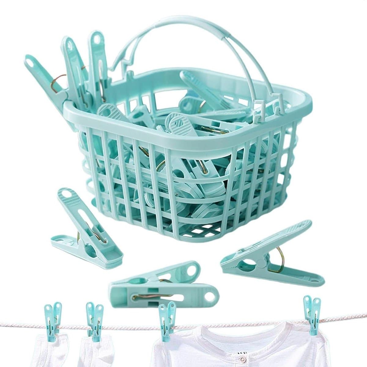 Wasknijpers met mand - Kledingclips Wasgoedklemmen - Kleding Drogen - Winddicht Ontwerp - 30 stuks - Blauw — afbeelding 1