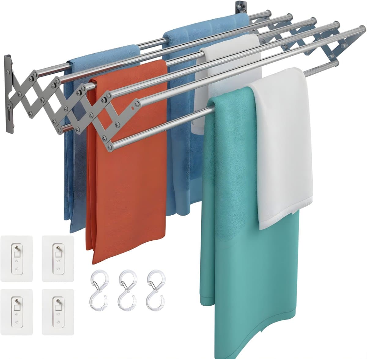 KAD® Wanddroogrek - Wanddroogmolen & Uittrekbaar Droogrek - Compact Muur Droogrek- Grijs - 10cm x 18cm x 80cm — afbeelding 1
