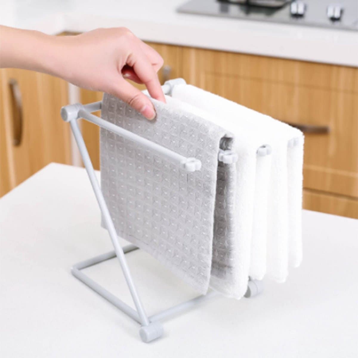 Allecto - Aanrecht Vaatdoek Droogrek - Lichtgewicht en Opvouwbaar - Stabiele Structuur - Lichtgrijs - Handdoekhouder - Ideaal voor Keuken en Badkam... — afbeelding 1