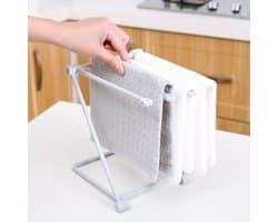 Allecto - Aanrecht Vaatdoek Droogrek - Lichtgewicht en Opvouwbaar - Stabiele Structuur - Lichtgrijs - Handdoekhouder - Ideaal voor Keuken en Badkam...