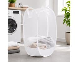 HEM Pop-up Wasmand 64 Liter – Opvouwbare Laundry Basket – Inklapbare Wasbox met Mesh – Wit – Inclusief HEM Microvezeldoekje