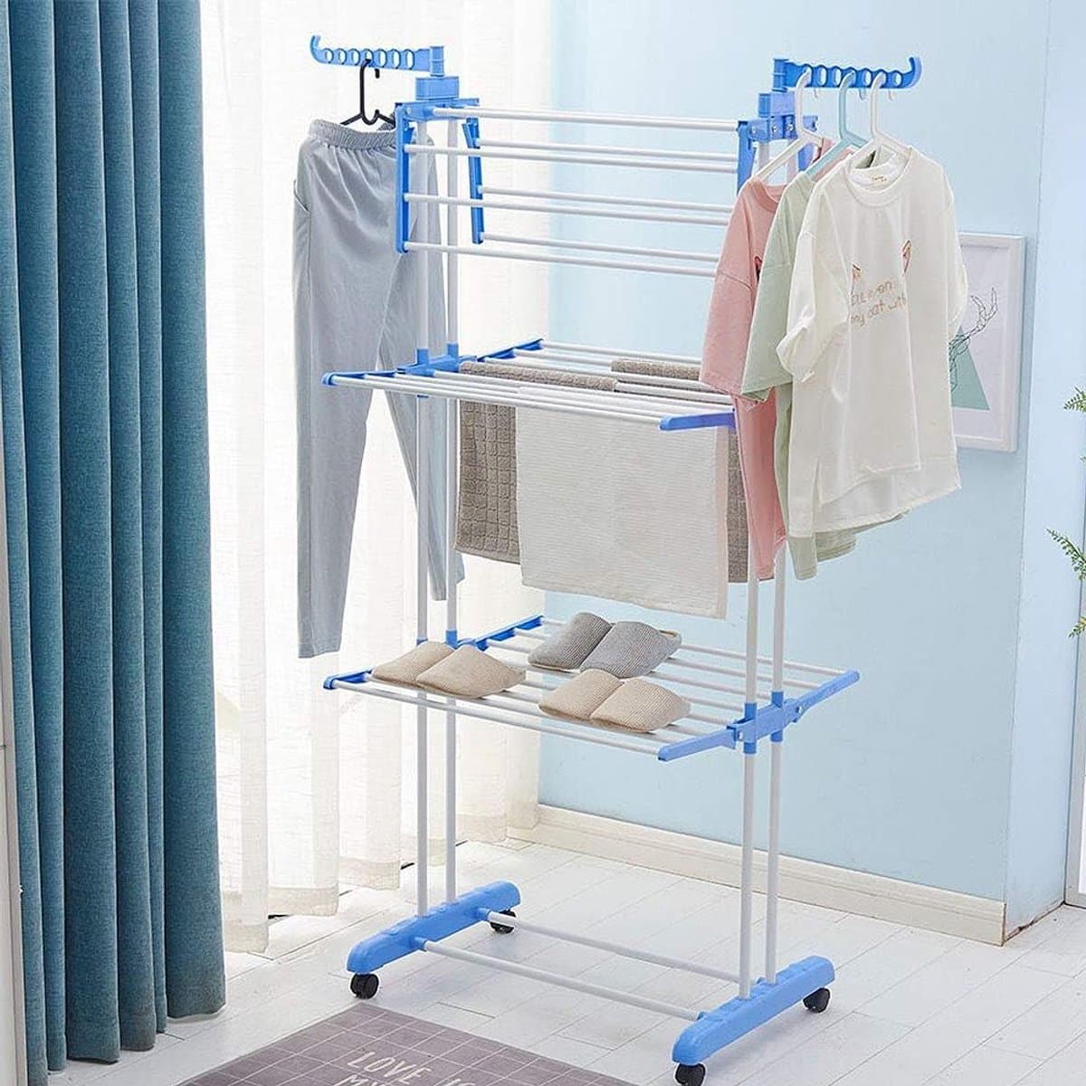 Staand Droogrek - Wasdroger Toren - Kleding Drogen - Met Wielen Inklapbaar - 75 x 64 x 170 cm — afbeelding 1