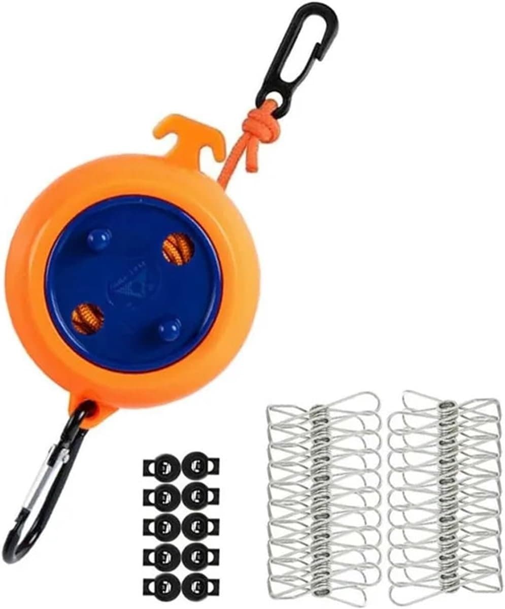 Waslijn Droogtouw - Kleding Lijn - Buiten Droge Kleding - Intrekbaar Winddicht - 8 Meter Lengte - Oranje Set — afbeelding 1