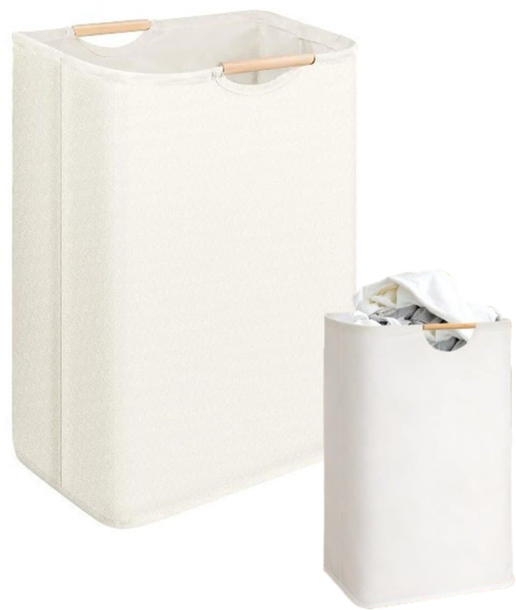 1 Stuk - delige set grote wasmanden - opvouwbare wasmand met bamboe handgrepen - Handdoekopslag - vrijstaande waterdichte wasmand voor de wasruimte - slaapkamer - studentenkamer (30*30*40 cm, beige) — afbeelding 1