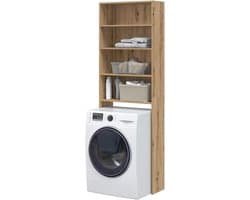 Wasmachinekast - Opbergkast - Badkamer Organiseren - Ruimtebesparend Design - 64 x 24 x 190 cm - Eikenhout