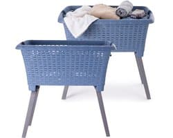 Bathroom Solutions wasmand op poten - 2x - donkerblauw - 35 ltr - 60 x 40 x 28 cm - Wasgoedmanden