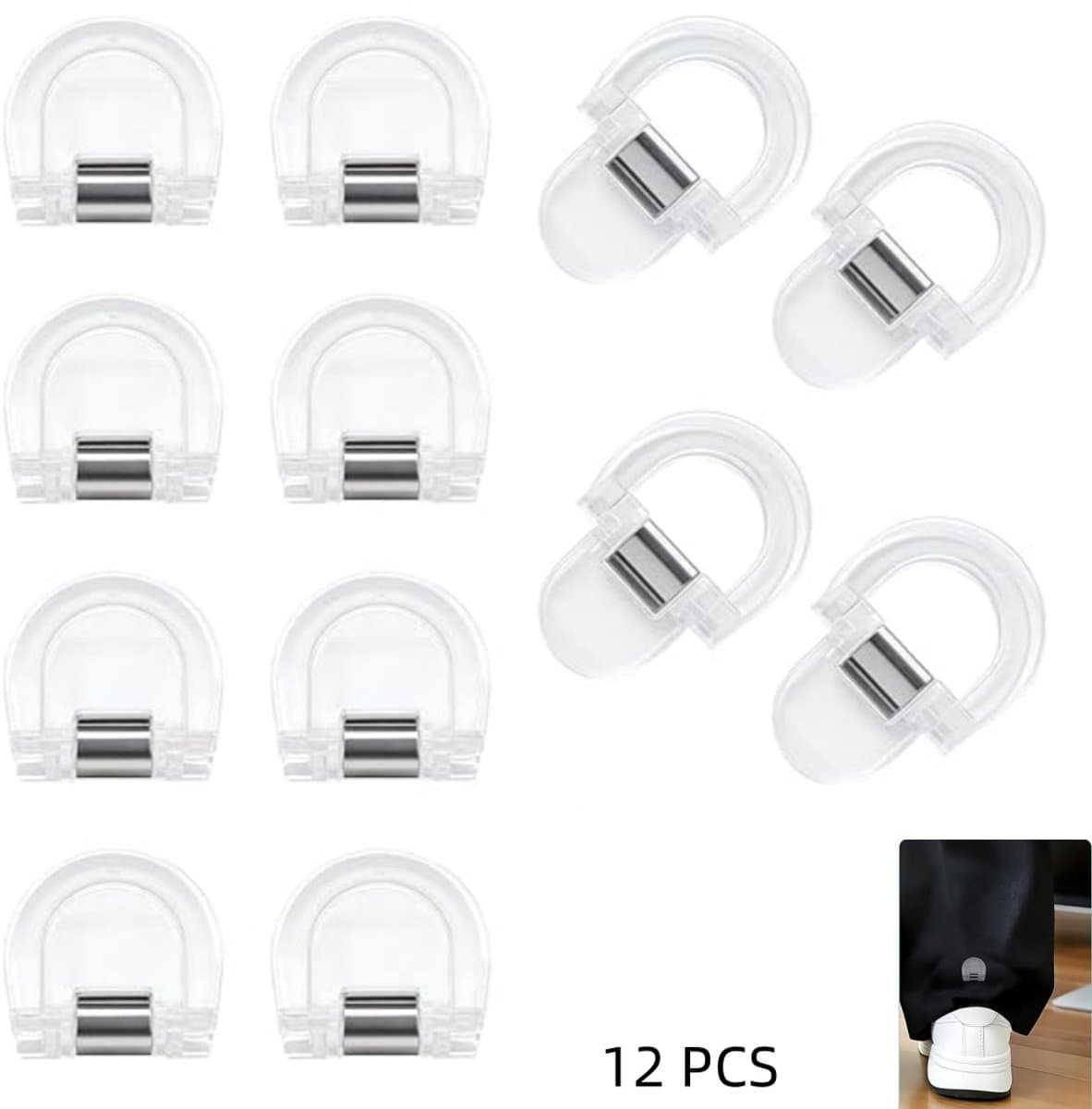 12 stuks - Verstelbare zoomclips voor broeken - transparante decoratieve kledingclips - voor het direct inkorten van jeans, pantalons, overhemden en andere kledingstukken - transparant - 2.7×2.8cm — afbeelding 1