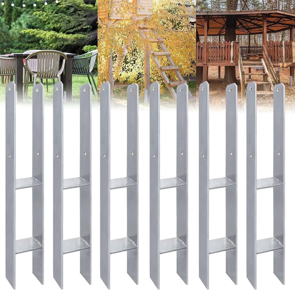 H-Post Steun H-Anker Set van Roestvrij Staal voor Buiten, Vaste Installaties, 91 x 600 mm, 5 mm Dikte, 6 Stuks, Duurzaam en Weerbestendig — afbeelding 1