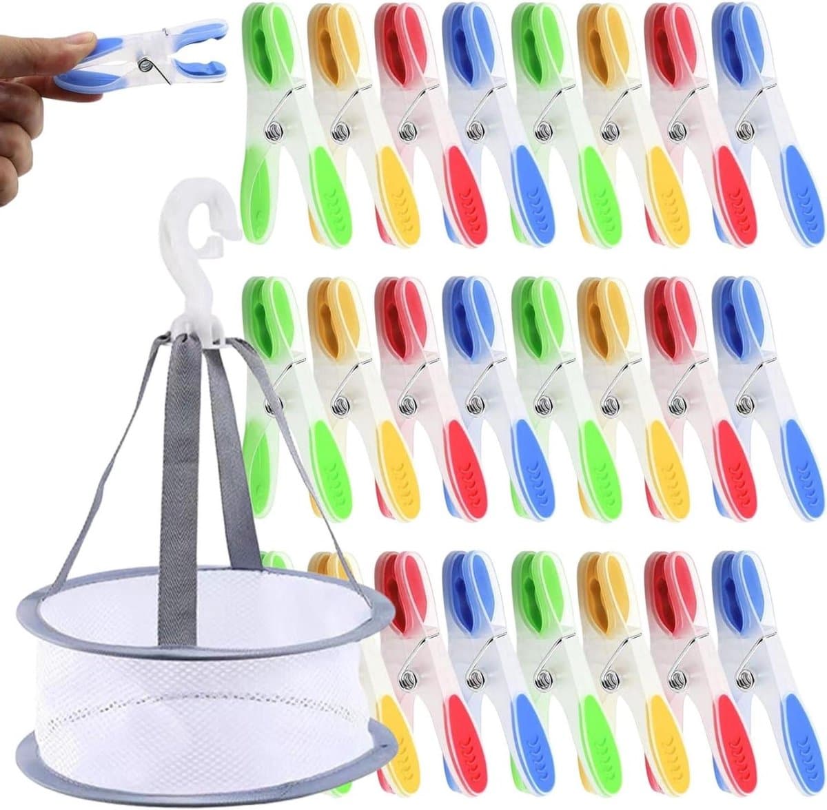 Wasknijpers met mand - Kledingklemmen - Kleding drogen - Antislip siliconen - 36 stuks - Meerkleurig — afbeelding 1