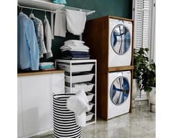 Waskast Hoog voor Wasmachine en Droger | Ruimtebesparende Kast voor Wasruimte of Badkamer | 66x180x65 cm