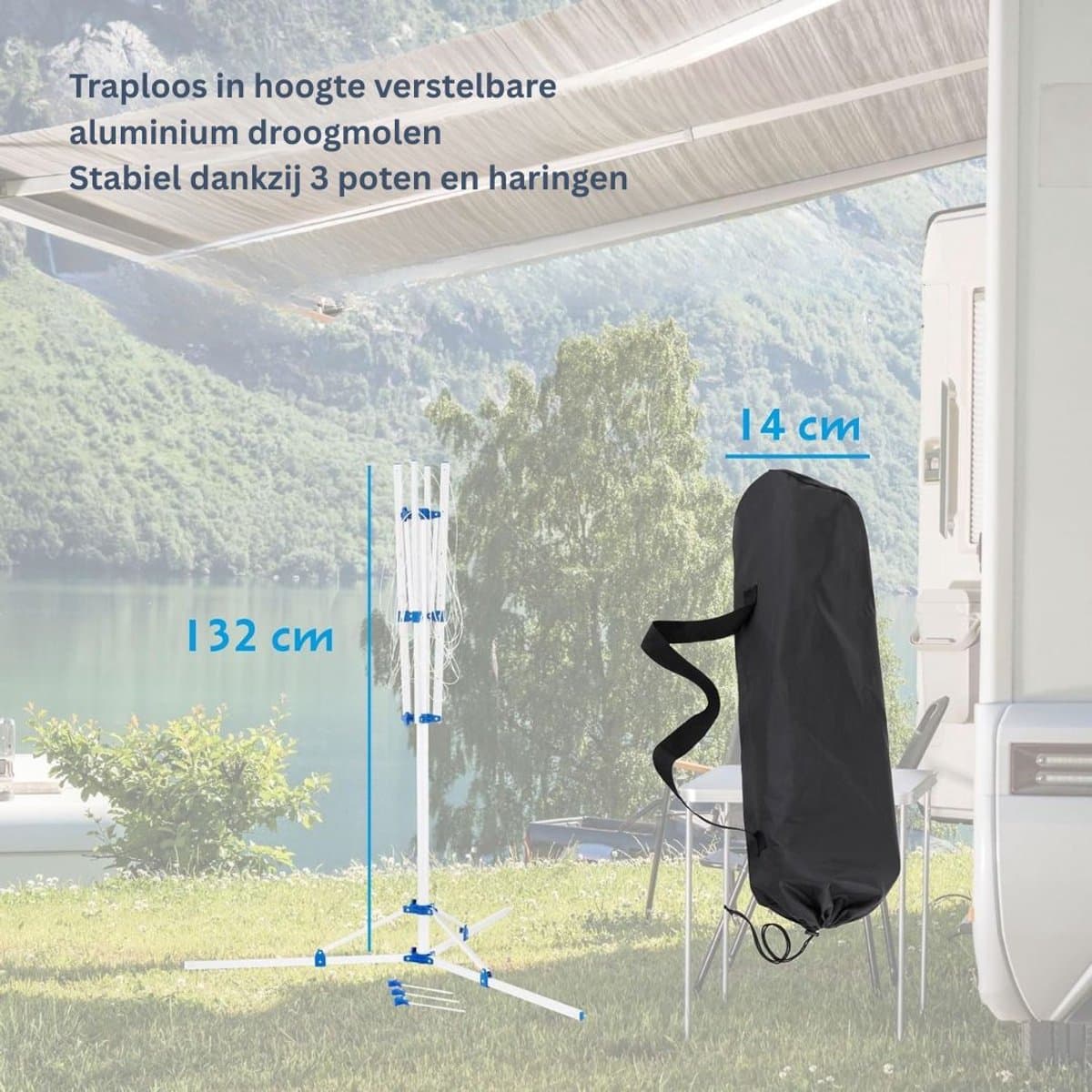 NBAP® Droogmolen met Voet voor Camping & Thuis - Wasrek Staand - Droogrek Inklapbaar - Zilver en Blauw — afbeelding 1