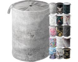 Wasmand opvouwbaar - Wasemmer laundry basket - Kleding opbergen - Stabiele ronde vorm - 60 liter inhoud - Beton look