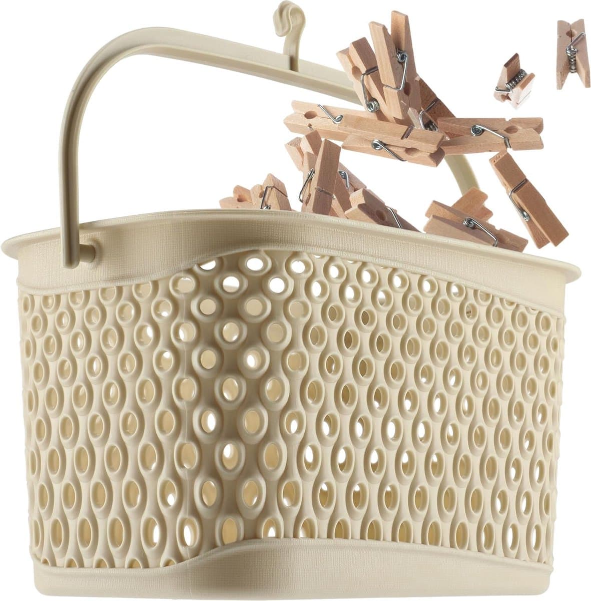 Wasknijper Mand - Klemhouder - Wassen Ophangen - Beweegbare Haak - 22.5x14.8x22.8cm - Beige — afbeelding 1