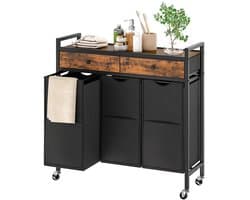 Deniva - Wasmand - Wassorteerder - 3 Vakken - Wasmandkast - 2 Lades - Uitschuifbare waszakken - Op Wielen - 84x30x96 Cm - Hout