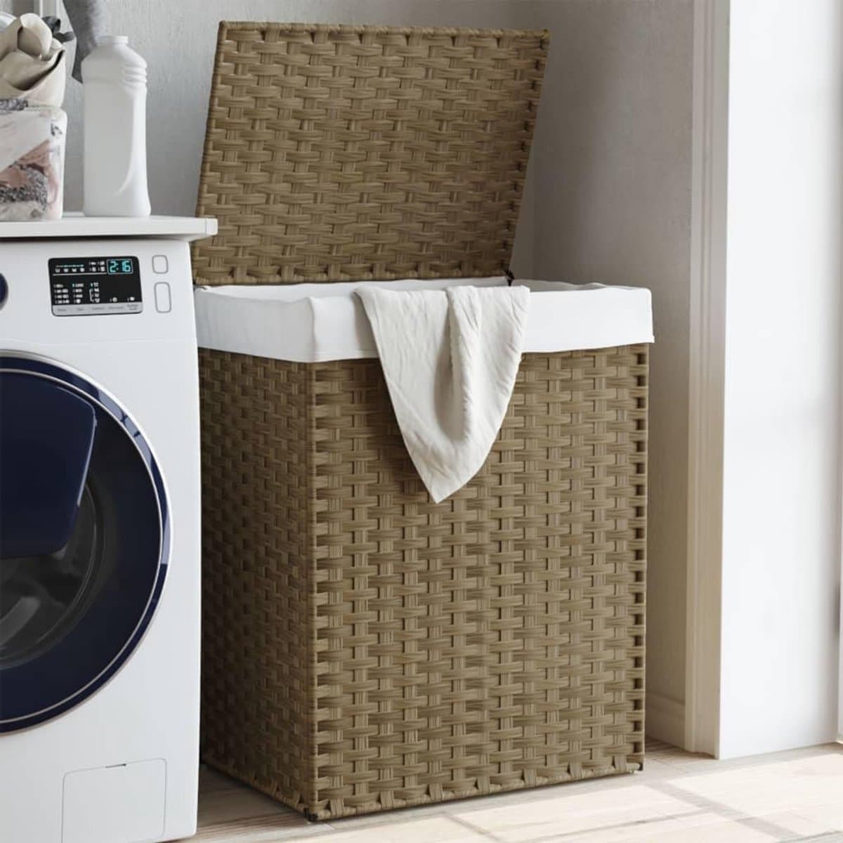 Wasmand Bamboe - Rotan Mand - Kleding Opbergen - Opvouwbaar Design - 60 cm Hoog - Beige Wit — afbeelding 1