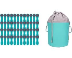 Wasknijpers met zak - Kledingklemmen set - Kleding drogen - Roestvrij staal veren - 48 stuks - Turquoise grijs