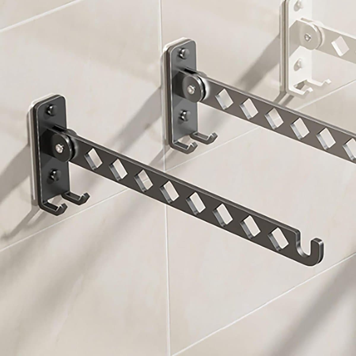 Wandgemonteerd kledingrek, opvouwbaar kledingrek met 8 stangen, 180° draaibaar droogrek van roestvrij staal voor badkamer, balkon, slaapkamer (zwart) — afbeelding 1
