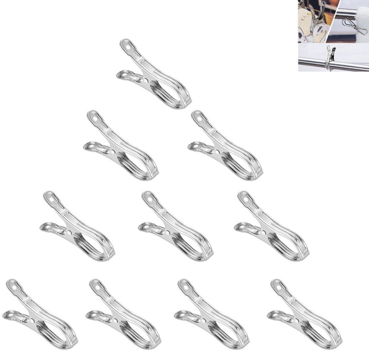 10 stuks - kleine wasknijpers van roestvrij staal - RVS clips - veerklemmen - lakenklemmen - open winddichte clips - wasknijpers - sokkenhangers - quilt droogklemmen - roestbestendig en duurzaam — afbeelding 1