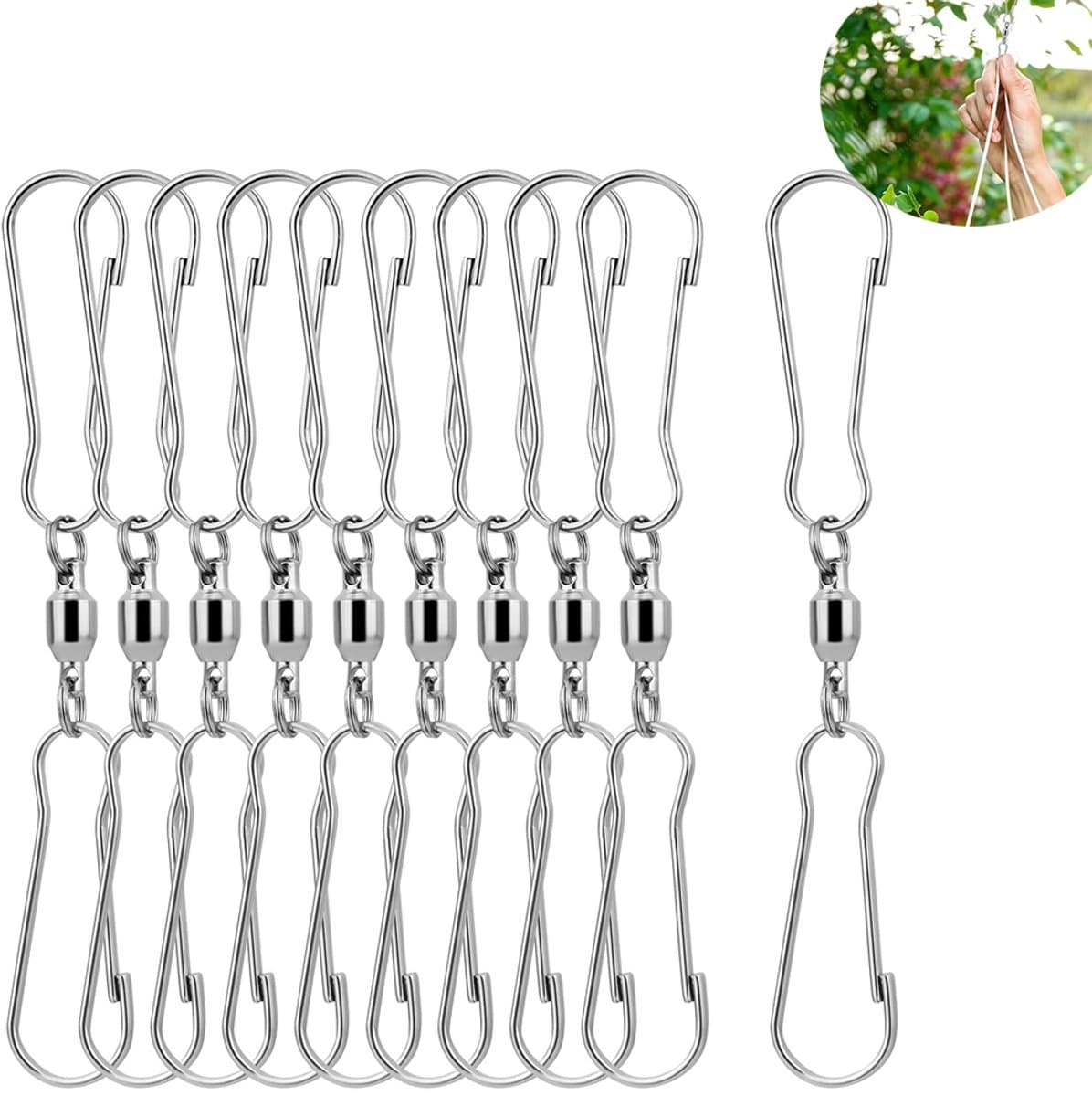 10pack - draaibare haken - clips - soepele spinner - met dubbele hangers - draaibare haken - windzak van roestvrij staal - draaibare clips — afbeelding 1