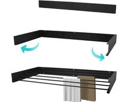 KROMS Full Color Zwart 120cm Wanddroogrek - 8,4m Drooglengte - Incl. Boormal - Droogrek Inklapbaar - Wasrek Hangend - Uitklapbaar - Muur - Ophangbaar — afbeelding 1